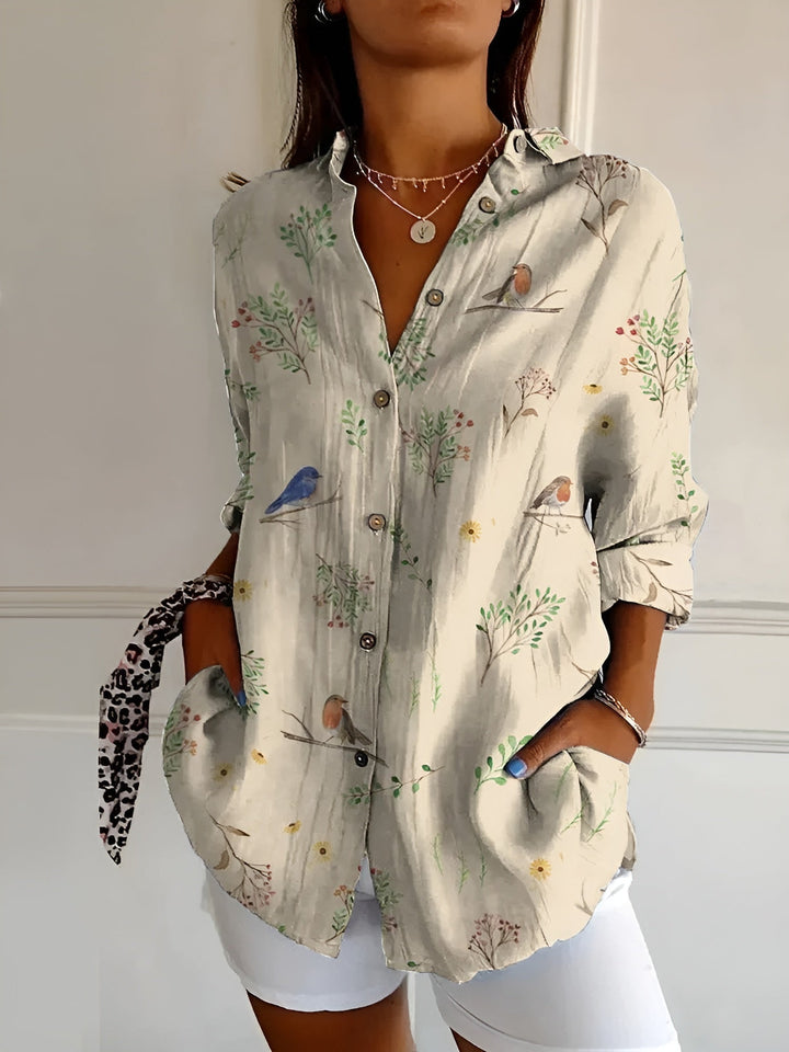 Avril Chic Lightweight Blouse with Whimsical Prints for Summer and Autumn