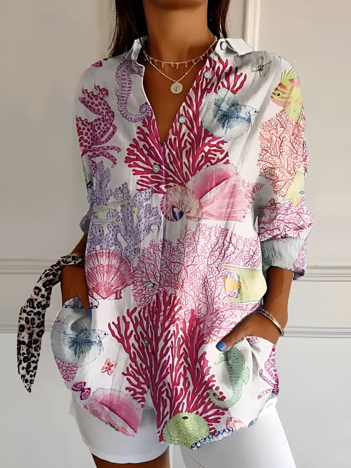 Avril Chic Lightweight Blouse with Whimsical Prints for Summer and Autumn
