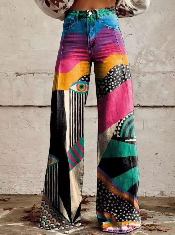 Delilah Colorful Geometric Print Jeans Stylish Comfortable Autumn Summer