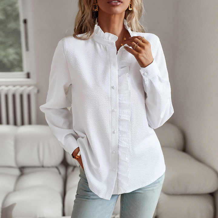 Alice Ruffled Button-Up Blouse Lightweight Elegant Design for Summer and Autumn