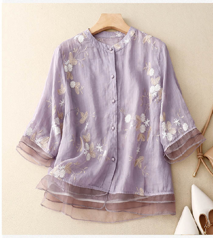 Kourtney Chic Embroidered Blouse Lightweight Breathable Design for Summer and Autumn