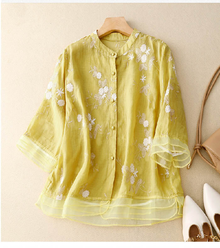 Kourtney Chic Embroidered Blouse Lightweight Breathable Design for Summer and Autumn