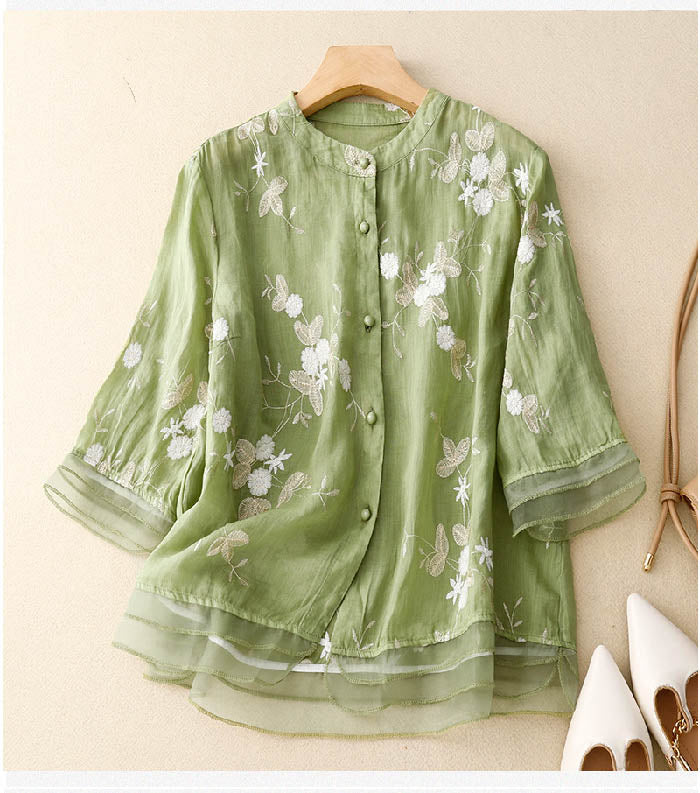 Kourtney Chic Embroidered Blouse Lightweight Breathable Design for Summer and Autumn