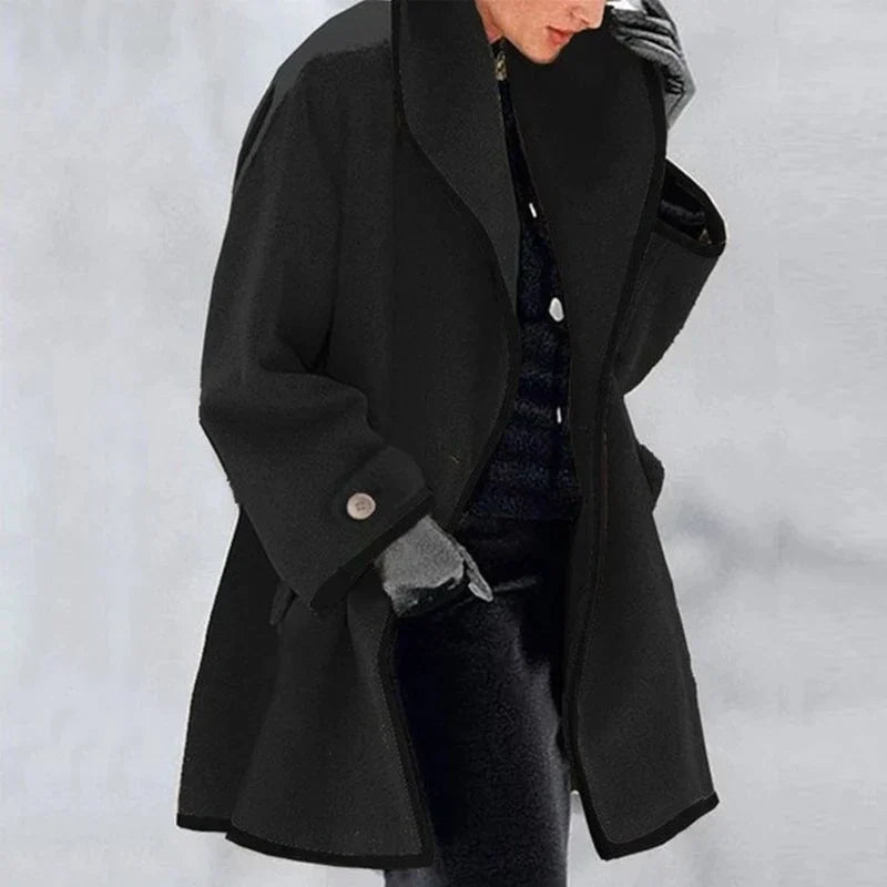 Maria Elegant and Trendy Autumn Fleece Wool Blend Jacket with Double Row Buttons